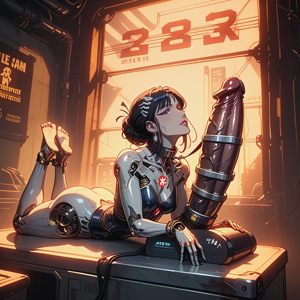 Robotics Cyberpunk Tech, Extended Back, Hands And Feet Bound By Restraints Hentai AI Porn