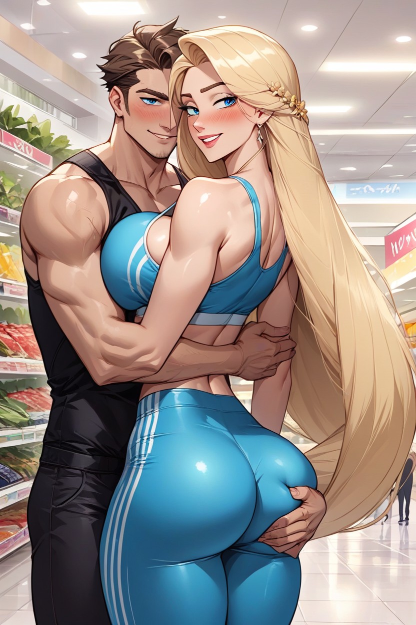 Yoga Pants, Blue Eyes, Groped AI Porn