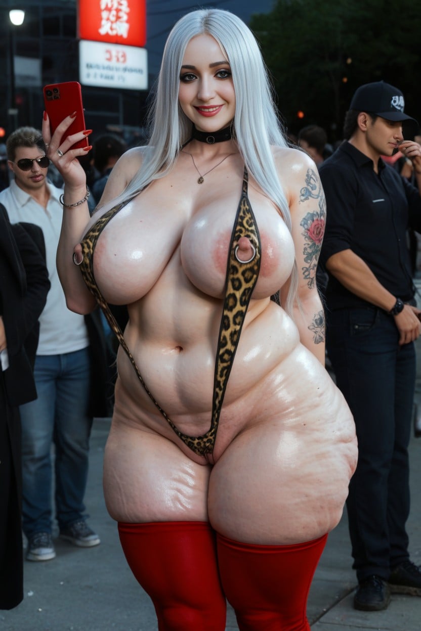 Long Hair Almost Touch Ground, Cellulite, Hyper Puffy Swollen Vulva AI Porn
