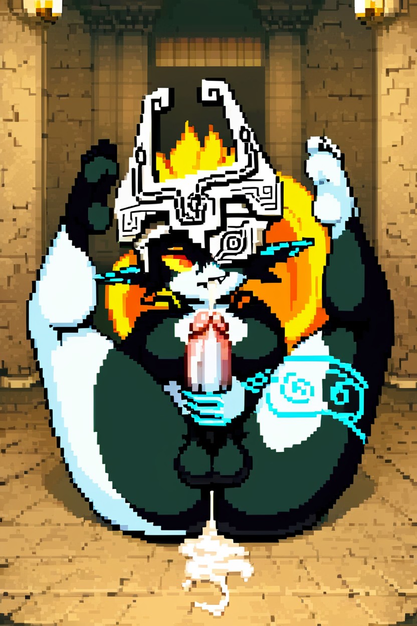 Right Arm Stroking Cock, Single Fang, Black Skin Furry AI Porn