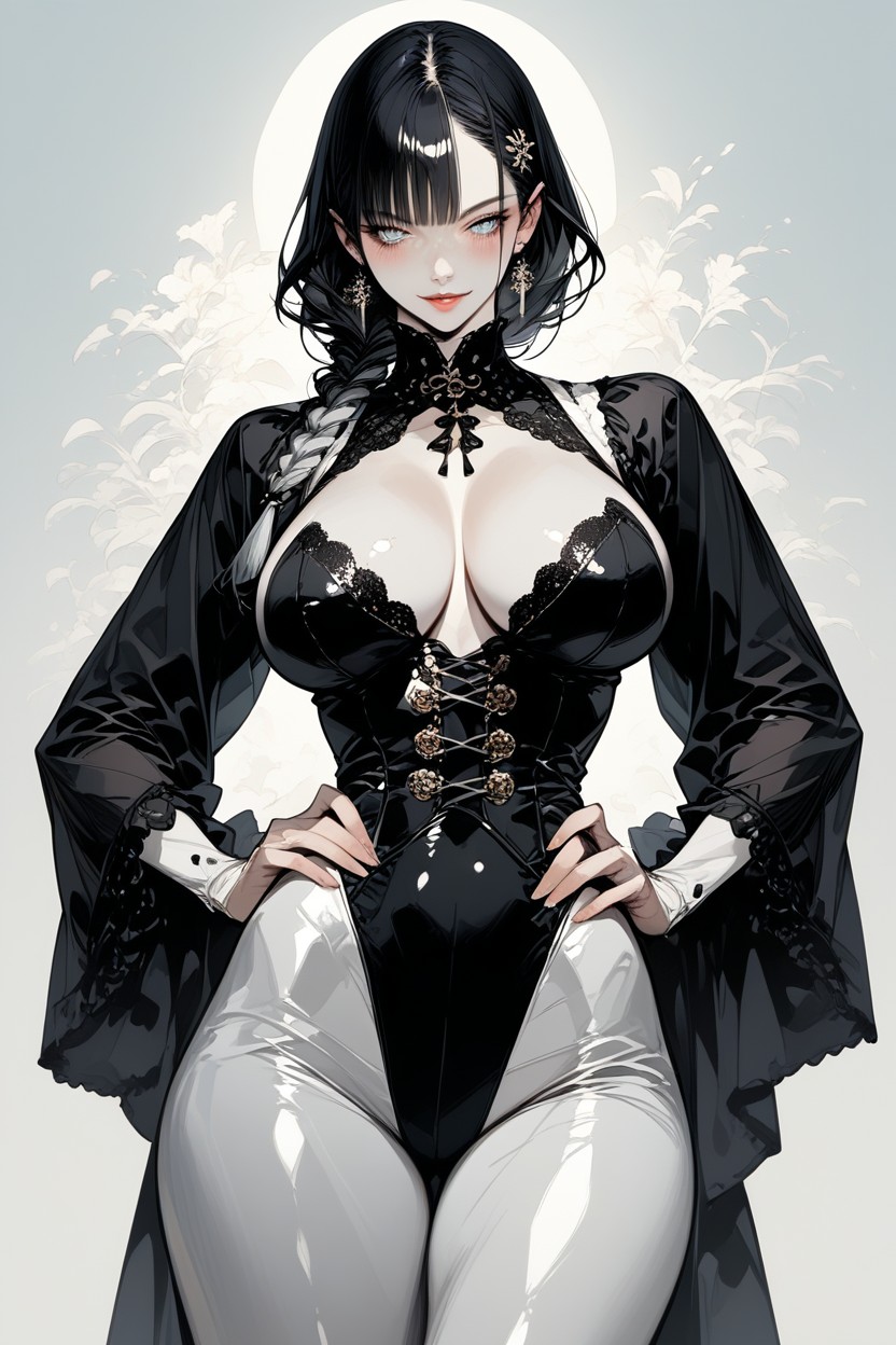Standing, One Extremely Long Braid, Seductive Pose Hentai IA