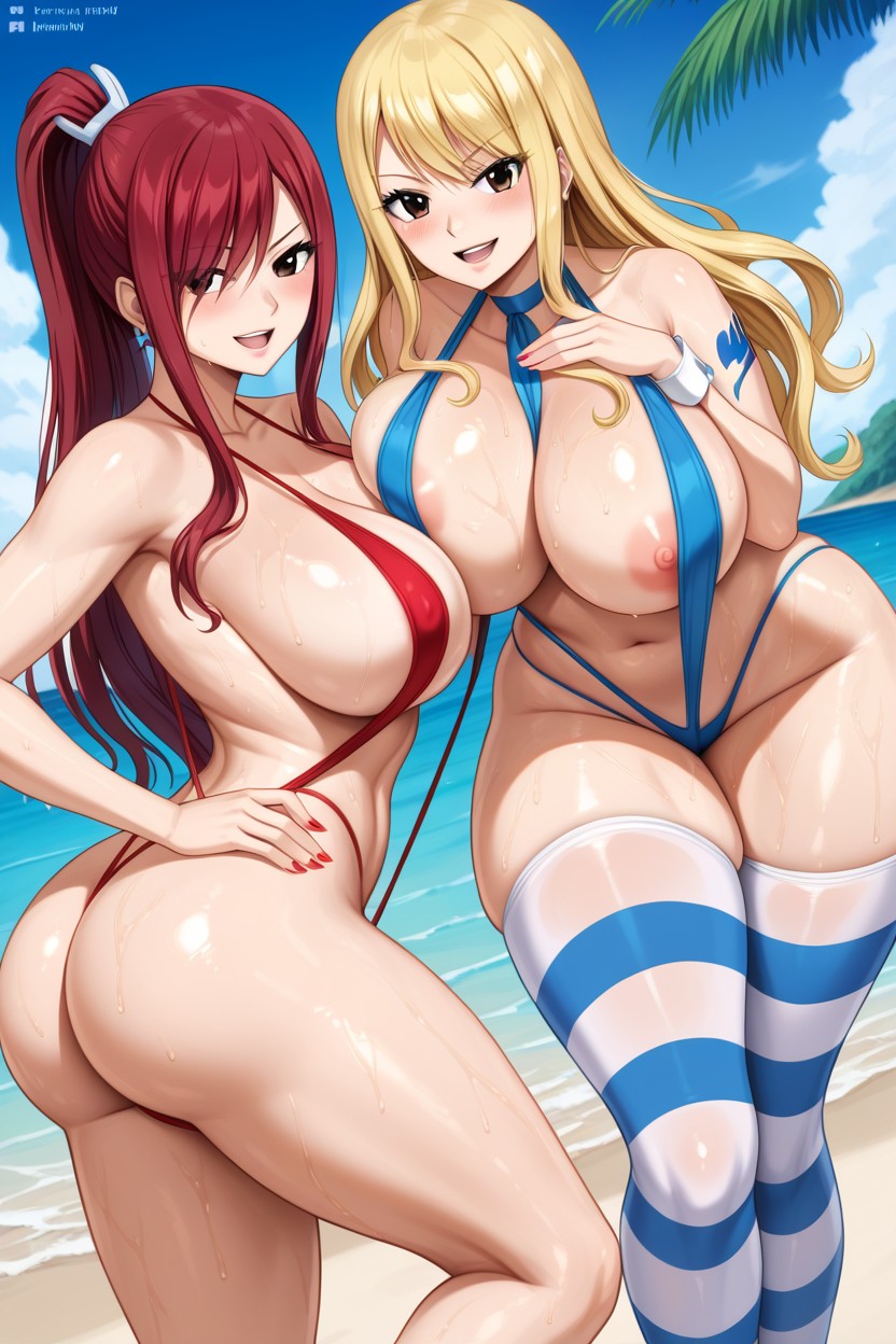Detailed Eyes, Voluptuous, Red Sling Shot Bikini Hentai IA