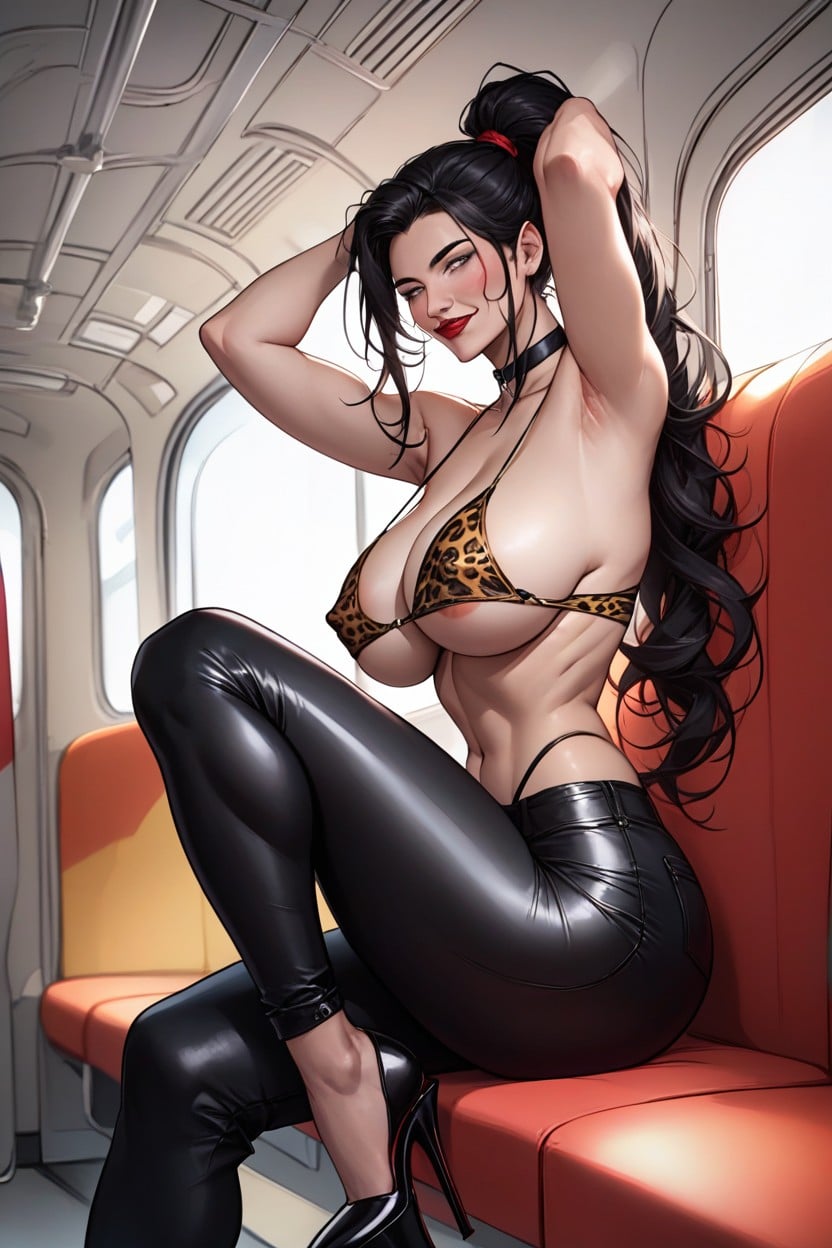 Black Choker, Inside Train, Arms Up Hentai AI Porn