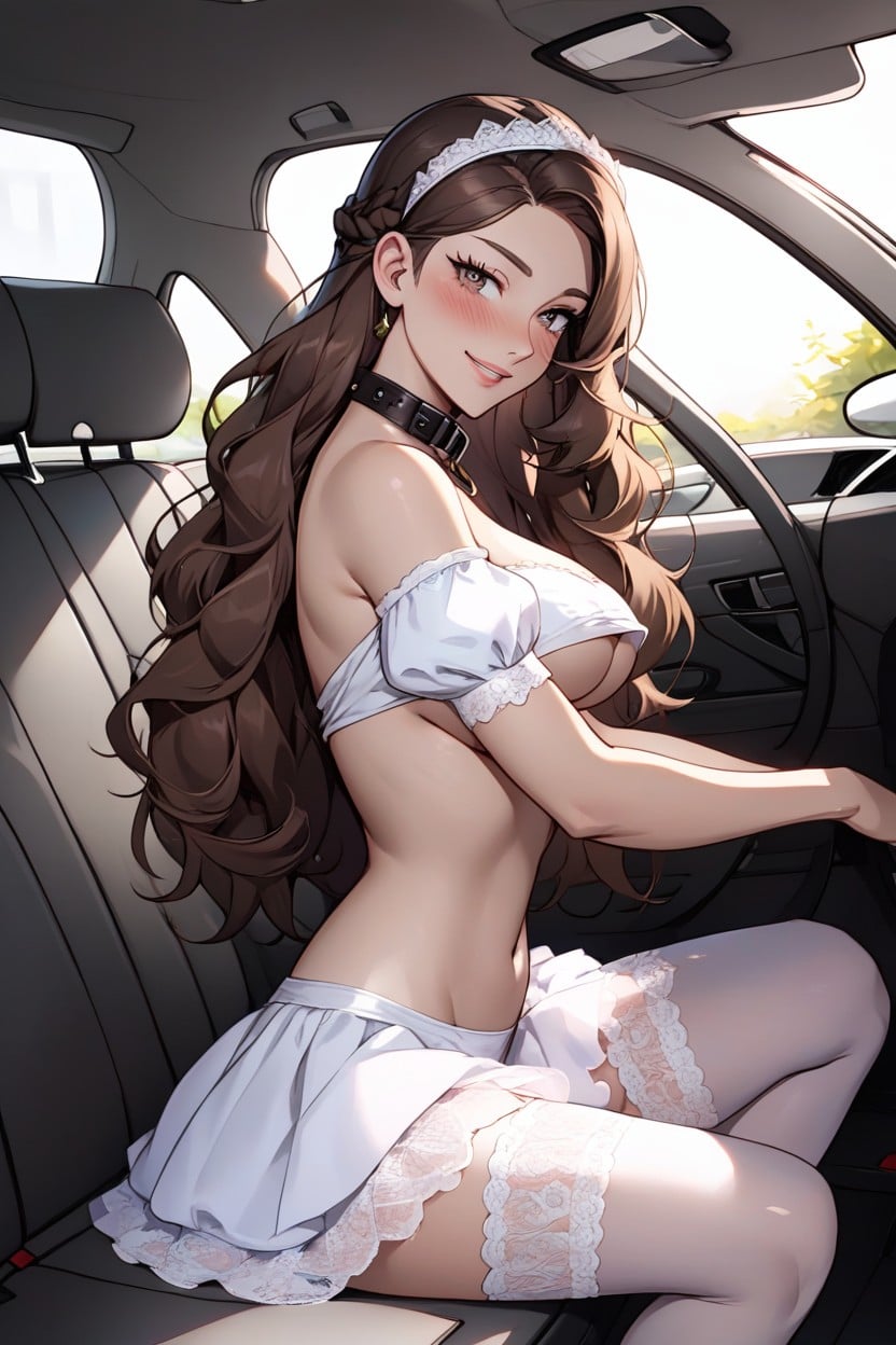 Night, Puffy Sleeves Embroidery Top, Long Hair AI Porn