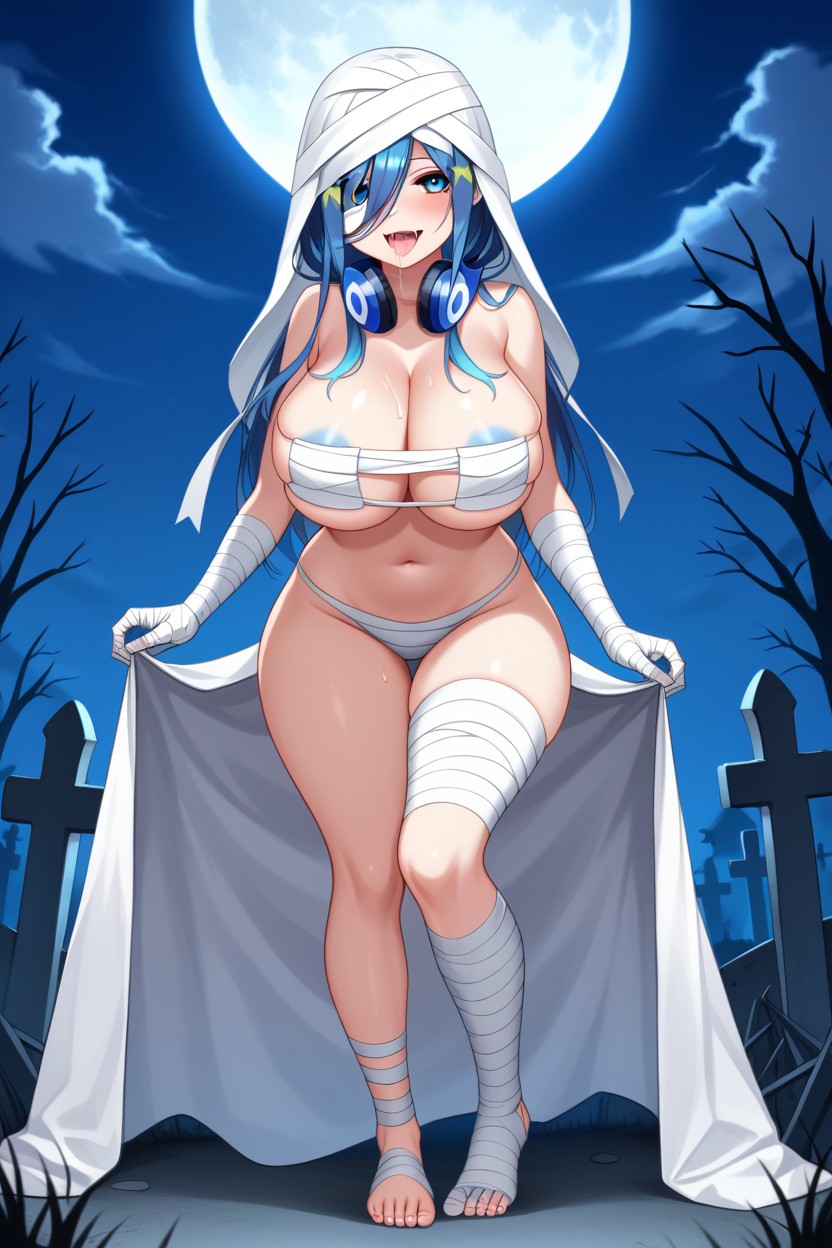 Mummy, Tounge Out, Blue Headphones On Neck Hentai AI Porn