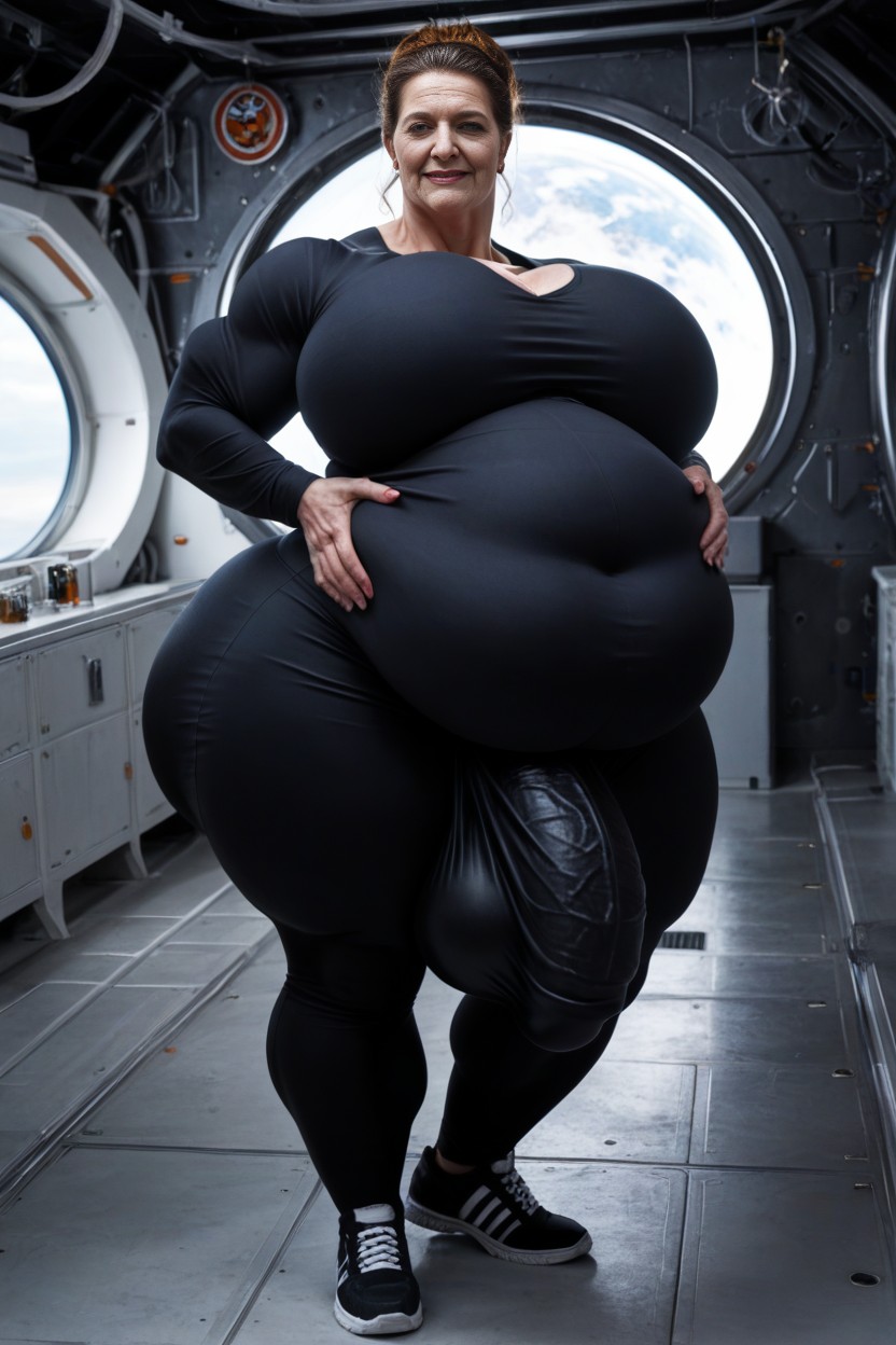 Gigantic Muscular Legs, Standing In Space Ship, Full Body AI Porn