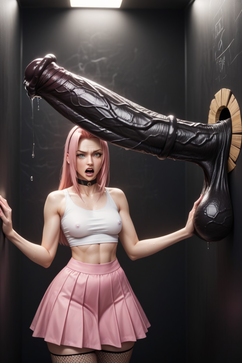 Gloryhole, Shocked, Shiny Black Cock AI Porn