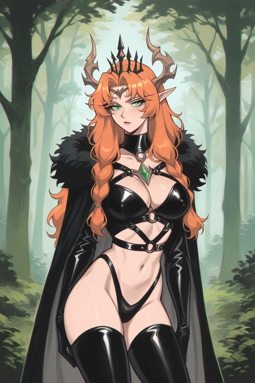 Black Elven Queen Clothes, Cleavage, Forest Hentai AI Porn