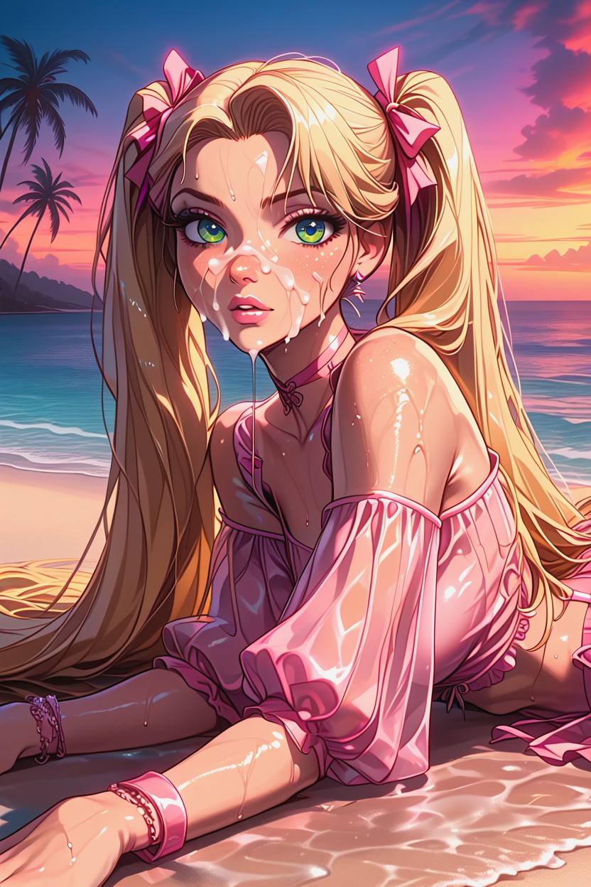 Excessive Sweat, Vibrant Sunset, Neon Pink Skirt AI Porn
