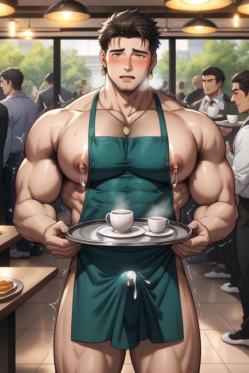 High Resolution, Cafe, Large Pecs AI Gay Porn