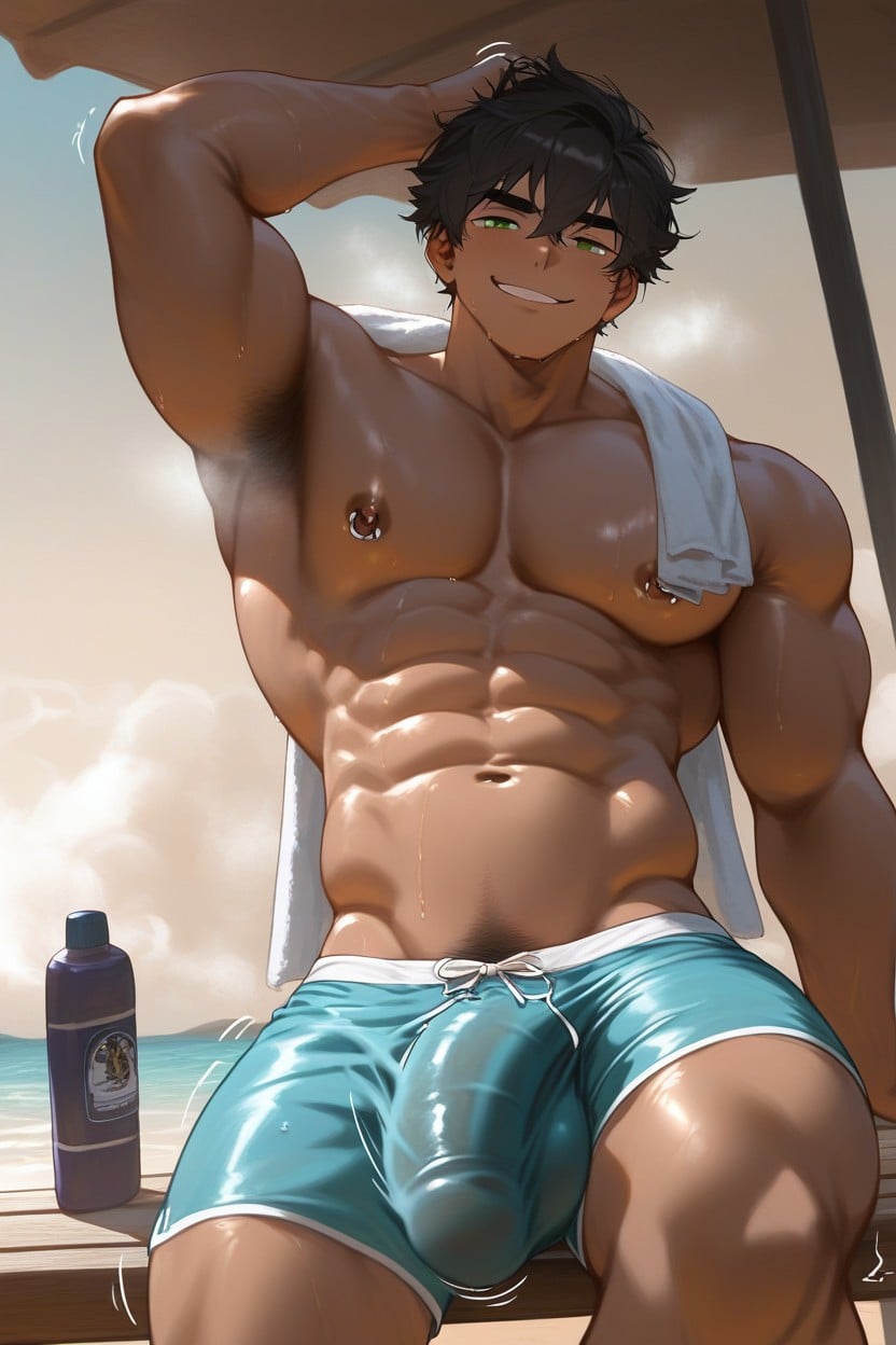 Dick Peeking Through The Towel, Walking Towards You, One Leg Resting On Bench AI同性戀黃片