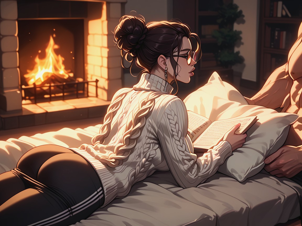 Big Cock, Glasses, Fire Light AI Porn
