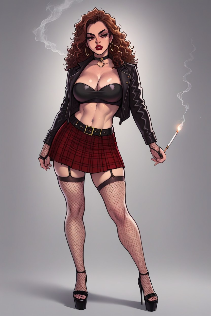 Strapless Top, Brown Eyes, Wearing Black Platform Heels Hentai AI Porn