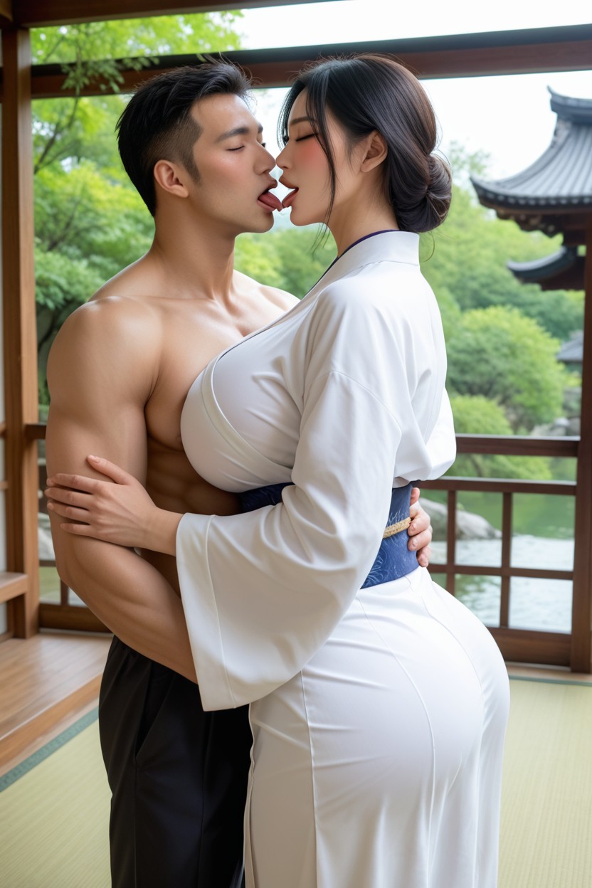 Dark Hair, 웨이스트 샷, Man Sucking Her Nipple 아시아 AI 포르노