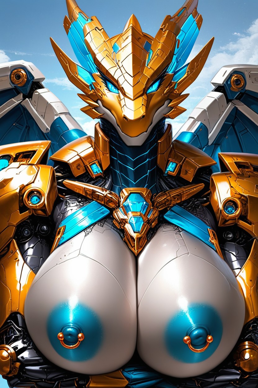 Arms Under Breasts, Mecha Dragon Scales, Boobs Focus Furry AI Porn