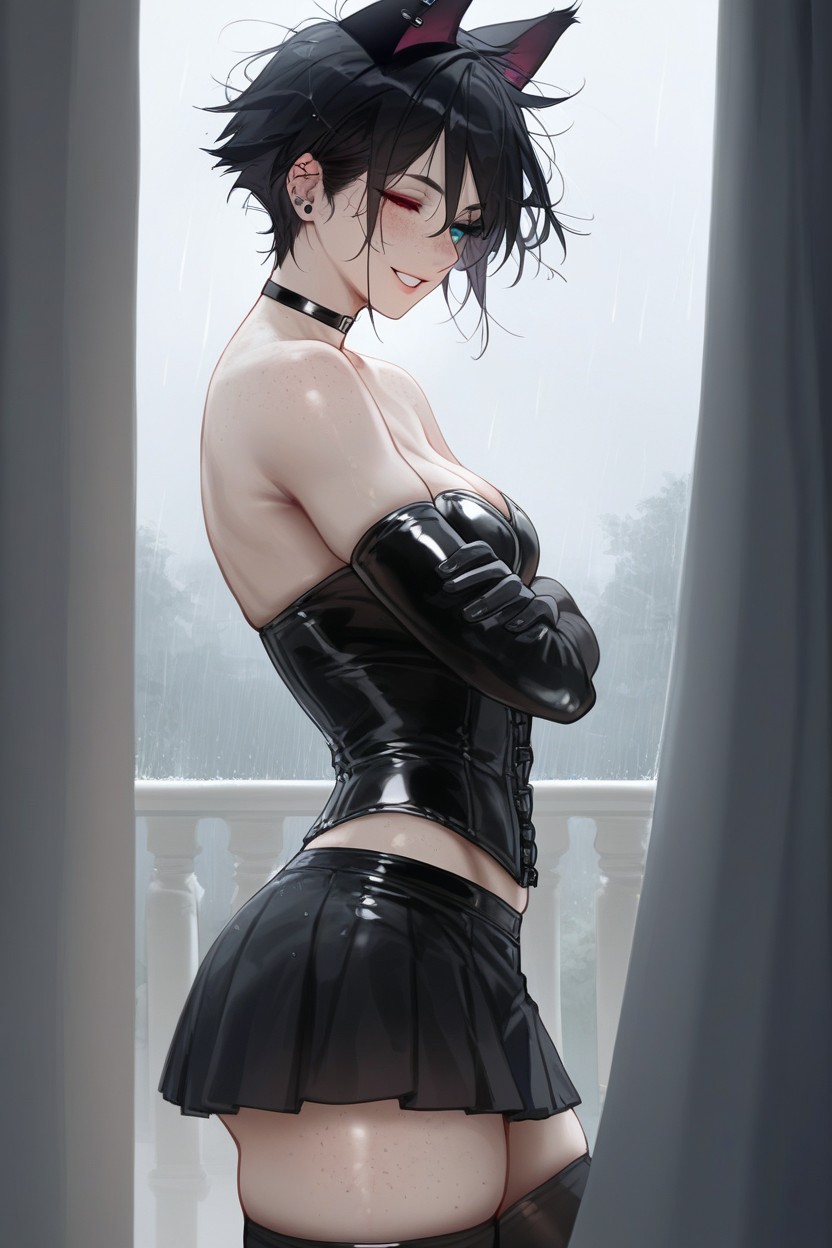 Choker, Very Short Hair, Raining AI Porn