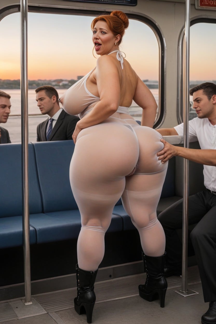 Bun, Black Platform Boots, A Man Grabbing Her Butt Cheek Porno IA