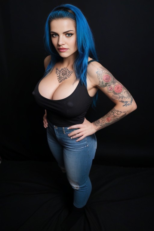 Large Eyes, Slicked, Chest Tattoos Covered In Tattoos AI Porn