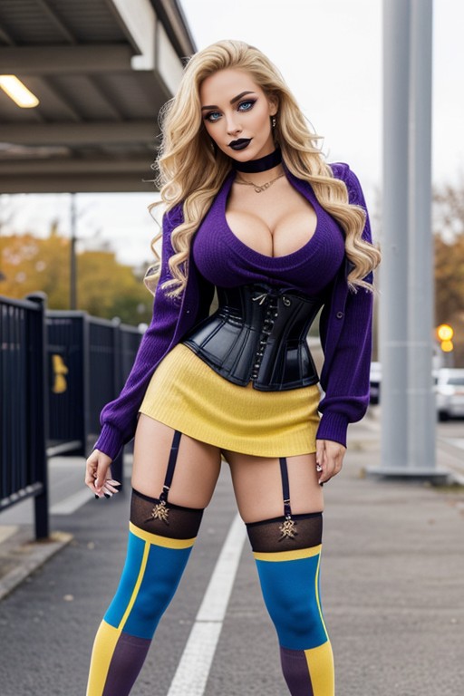 Full Body Shot, Cropped Yellow Sweater, 18+ AI Porn