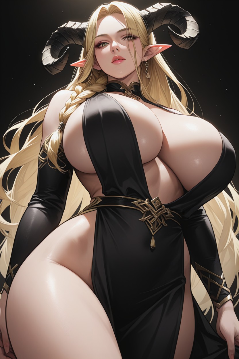 Long Single Braid, Beautiful Hourglass Figure, Person AI Porn