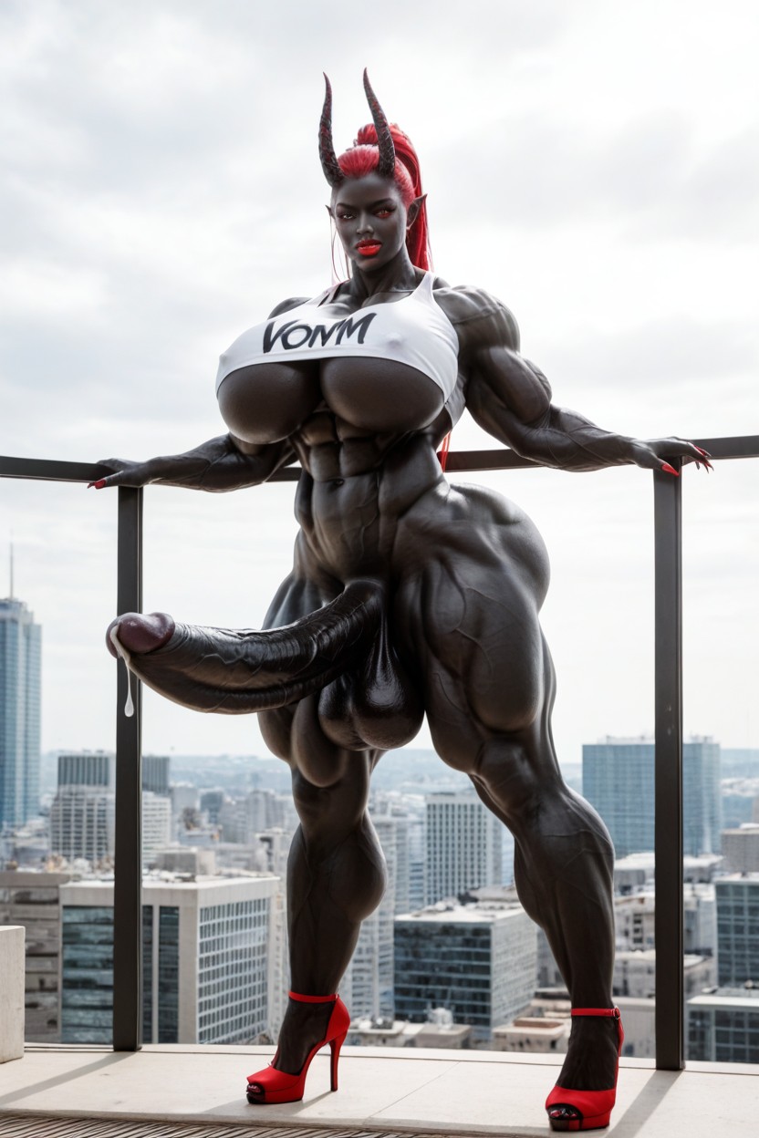 Thick Thighs, Hyper Black Balls, Elf Ears Shemale AI Porn