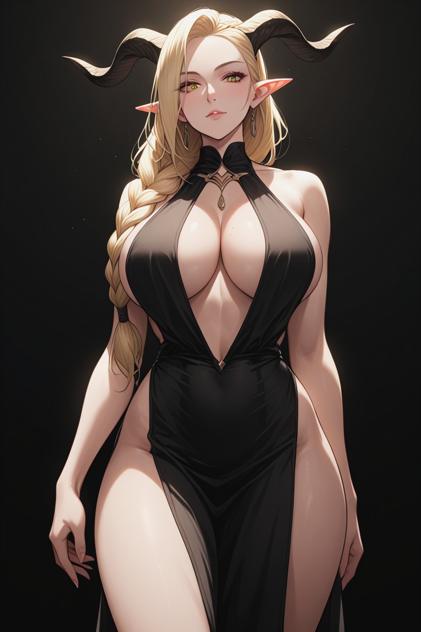 Two Demon Horns, Braided, Makeup AI Porn