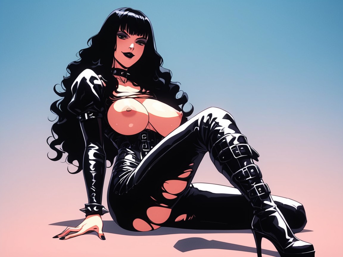 Smug Expression, Plain Background, Gothic Clothing Style AI Porn