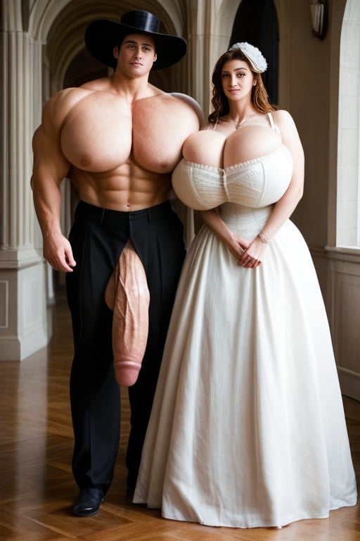 Straight Heterosexual Beautiful Husband And Wife Couple, Super Heavy Saggy Full Giant Massive Tits, Victorian Hat AI Porn