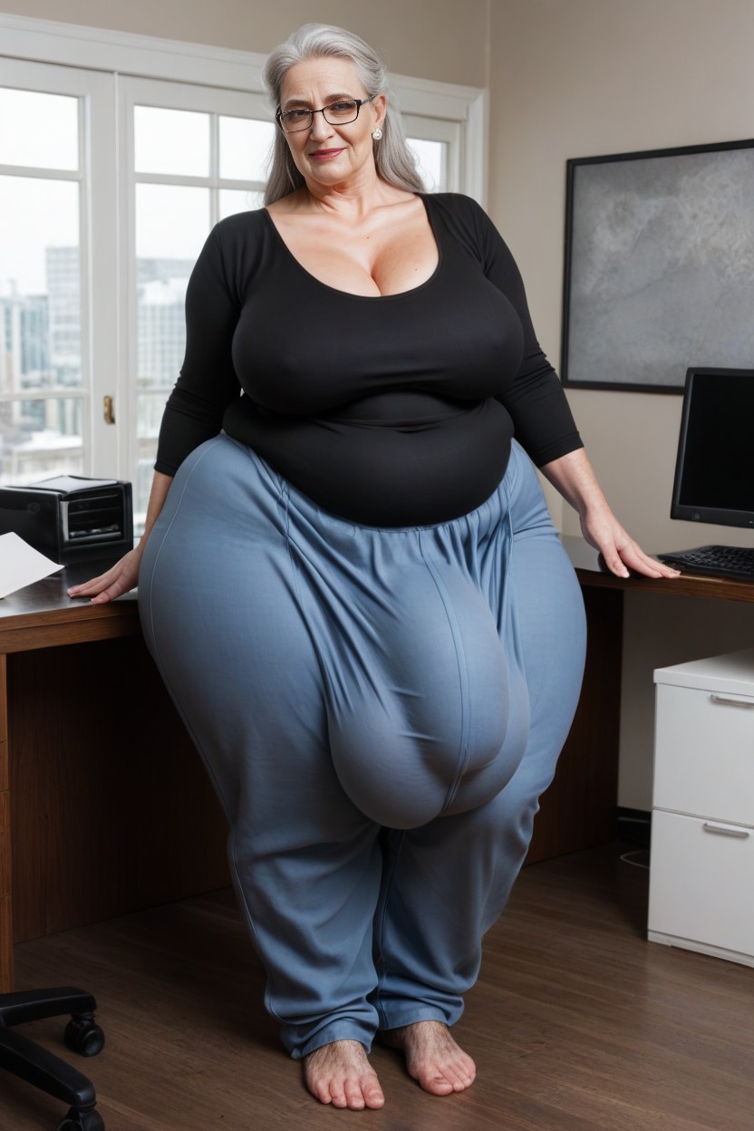 Black Glasses, Tight Long Skirt, Baggy Sweater AI Porn