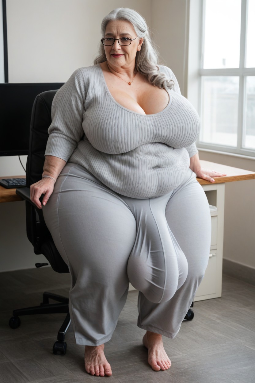 Window With View, Ash Hair, Gigantic Saggy Breast AI Porn