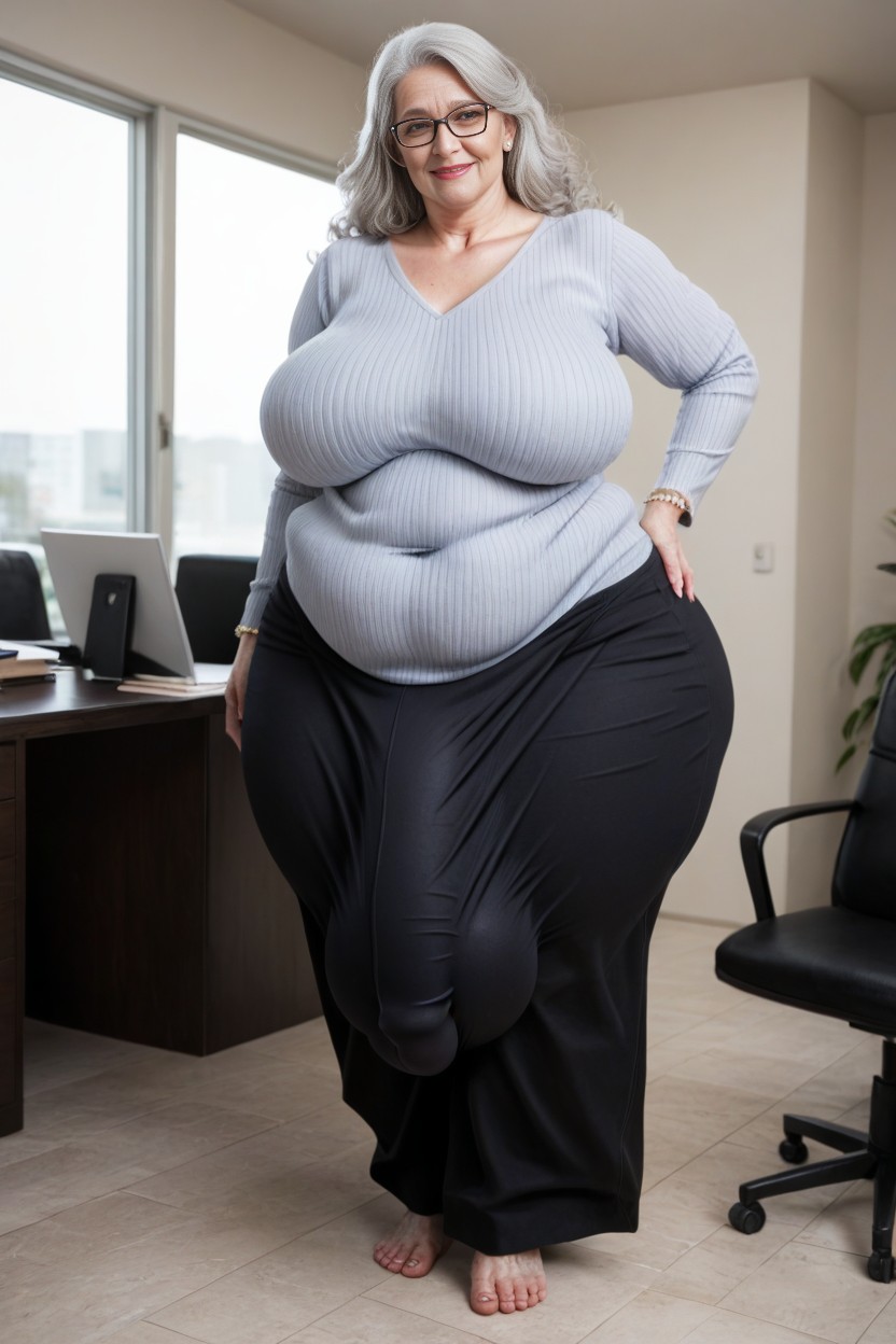 Gigantic Saggy Breast, Large Long Bulge Through Clothing, Full Body AI Porn