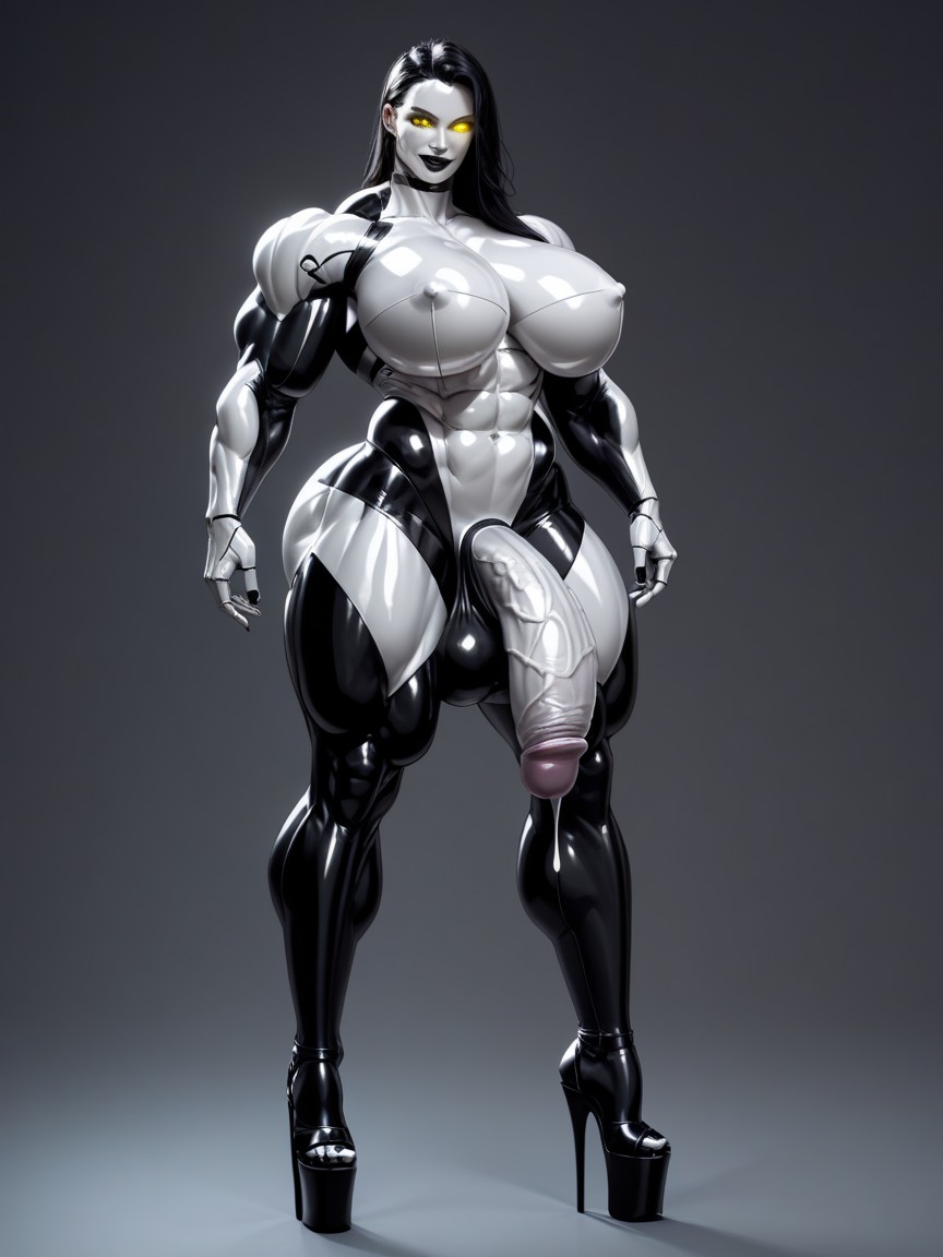 Muscular Calves, Hyper Swollen Testicles, Slight Smile Porno IA transsexuelle