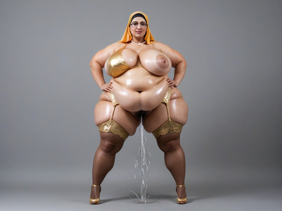 Extremely Large Ass, Golden Dress, Pearl Necklace AI Porn
