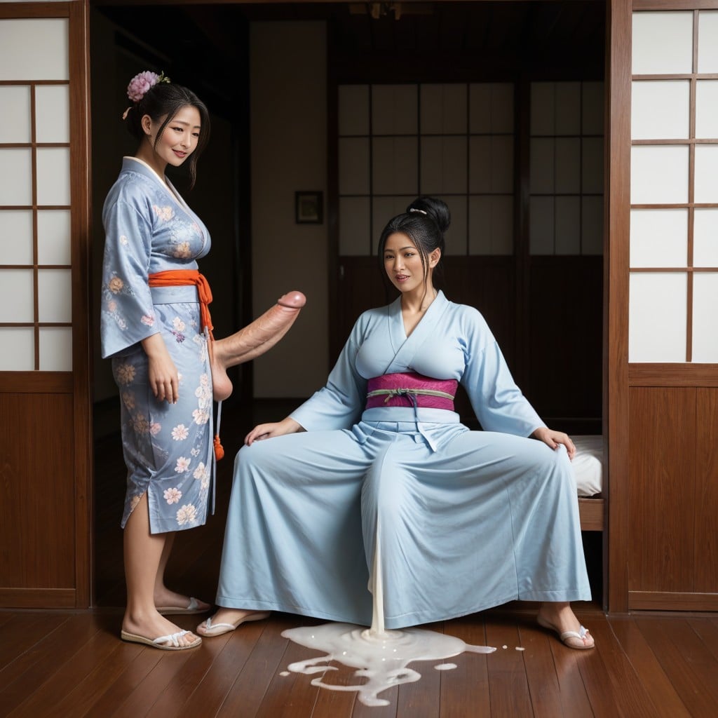 Kimono, Huge Cock Erection Under Clothes, Fully Clothed Shemale AI Porn