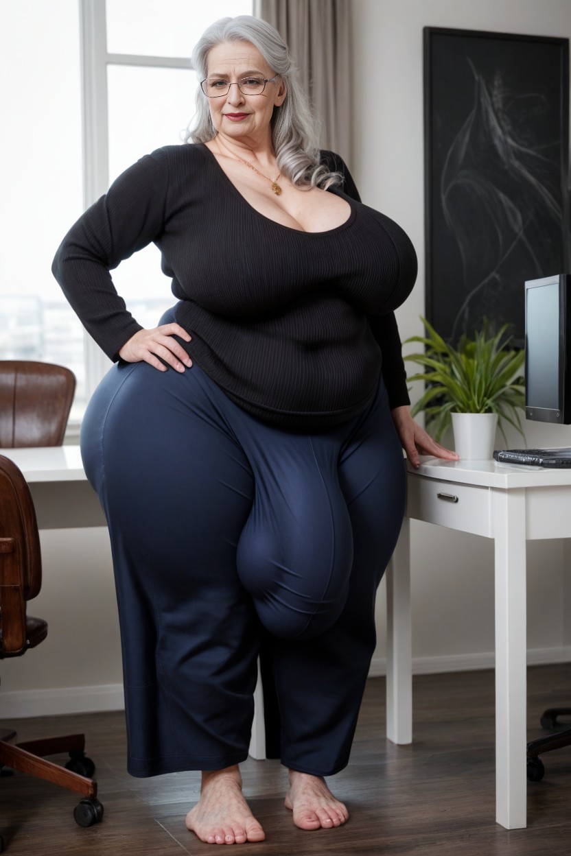 Thick Thight, Large Hyper Hips, Thick Huge Detailed Cock Under Baggy Pants AI Porn