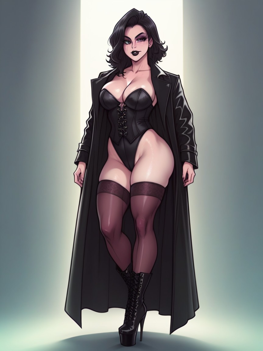 Full Black Leather Outfit, Vampire, 黑色 AI黃漫