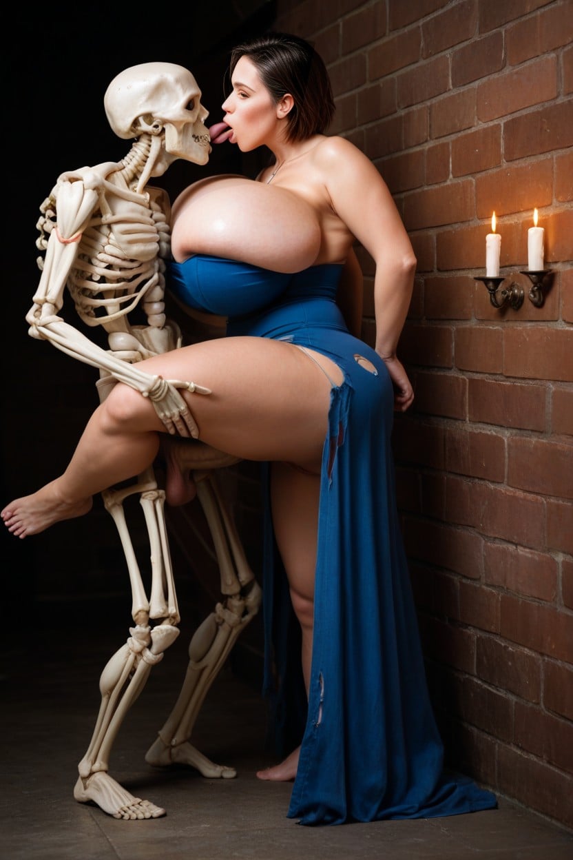 Haunted House, Hyper Saggy Breasts, Skeleton Hyper Massive Cock AI Porn