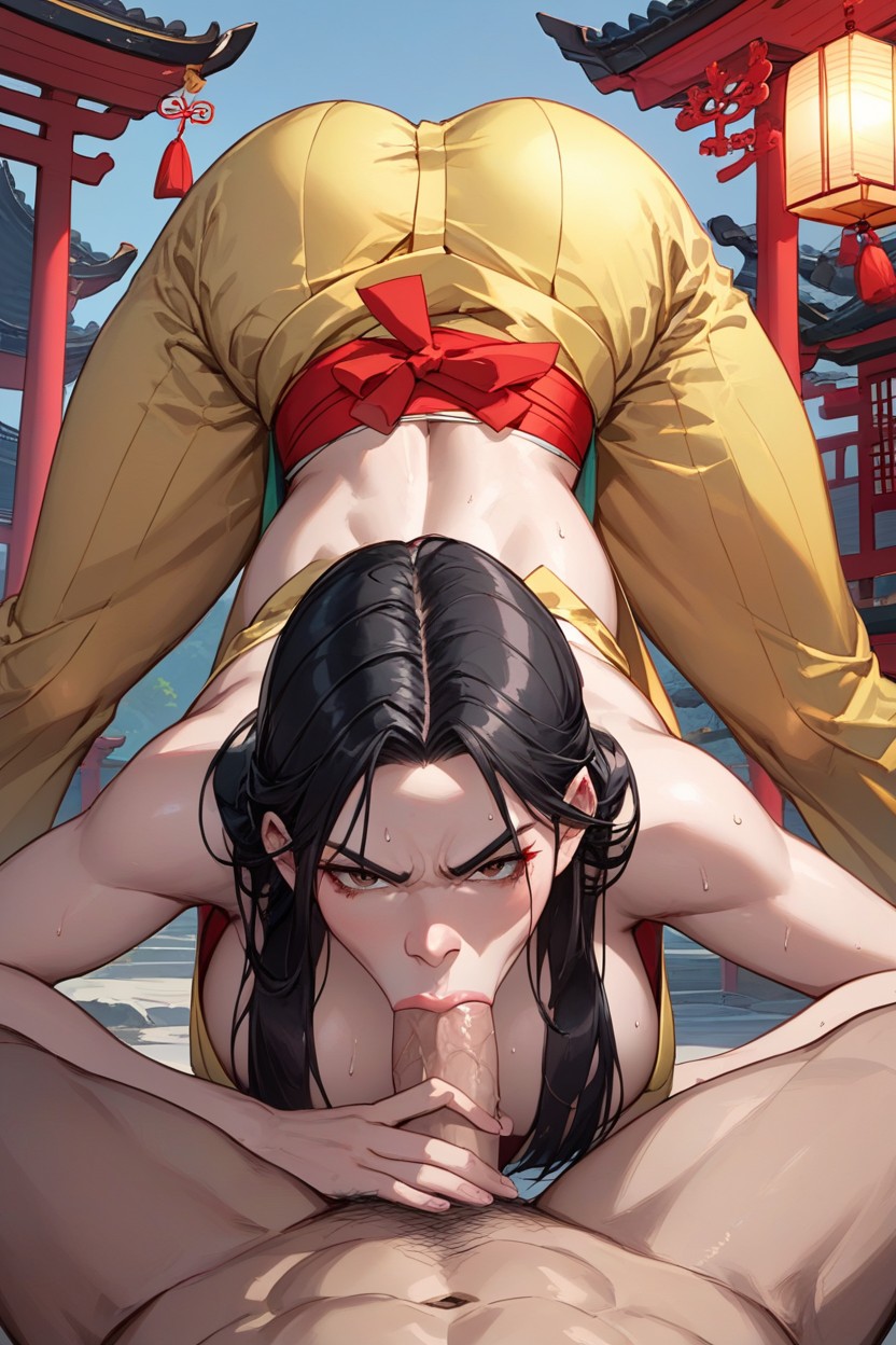 Bust Shot, Chinese Palace In Background, Brown Eyes Hentai IA