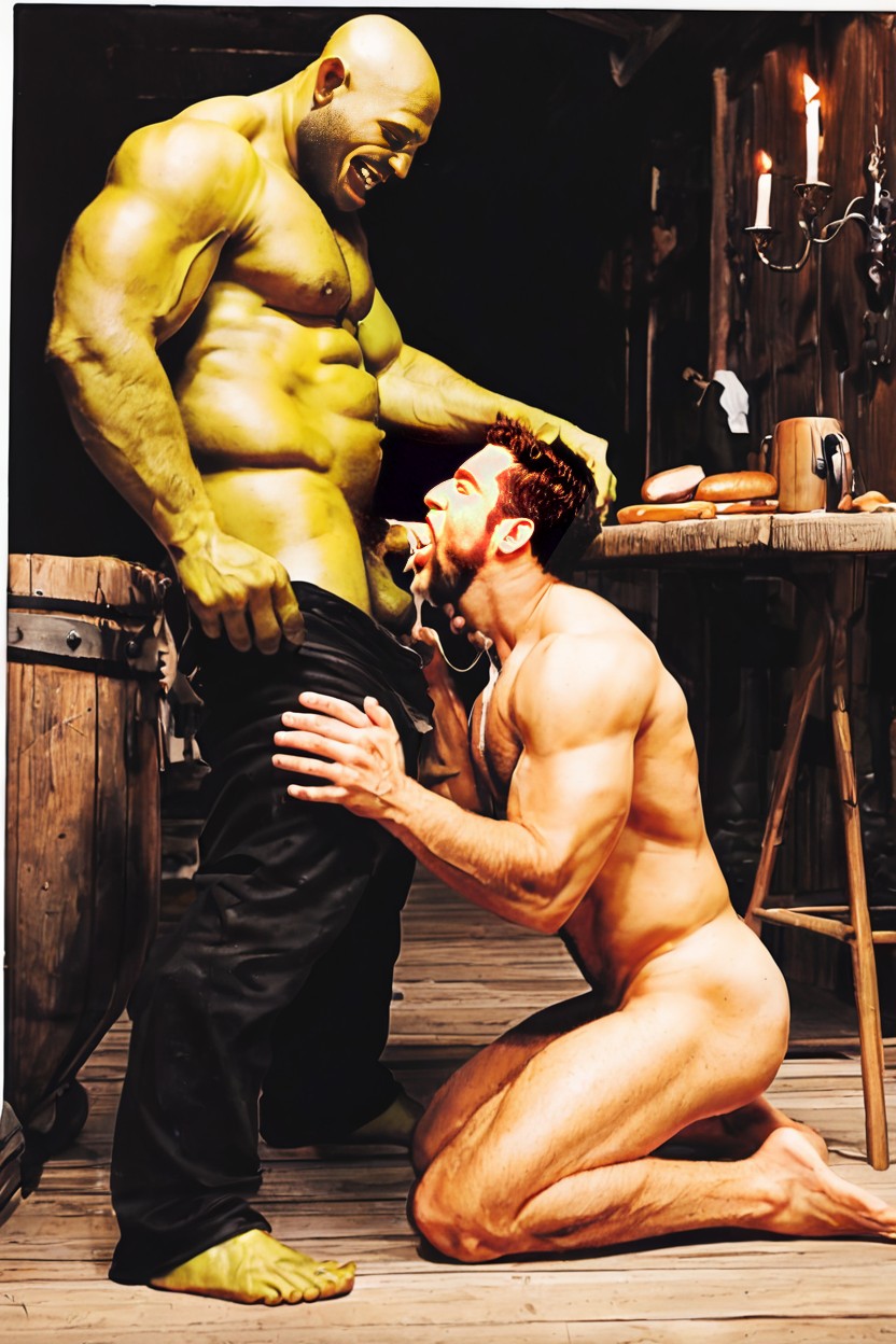 Elf Kneeling, Lots Of Food, Cum Flowing From Mouth AI Gay Porn
