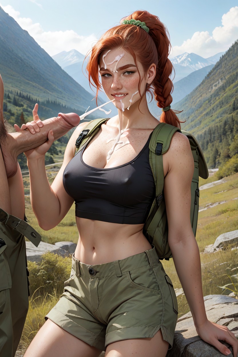 18+, She Is Wearing Black Sports Bra And Pale Olive Green Cargo Shorts, Waist AI Porn