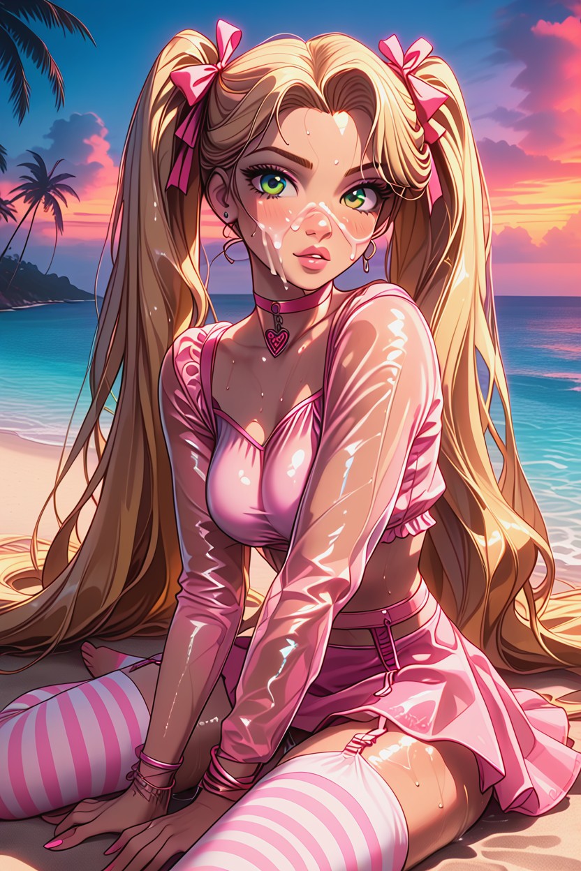 Squirt, Side View, Neon Pink Ribbons AI Porn