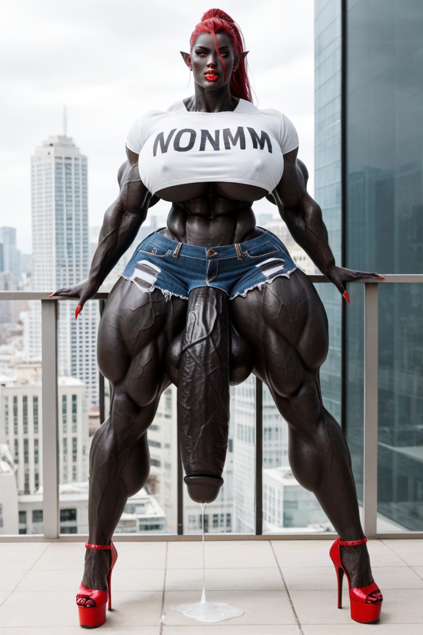 Venom Futanari, Exaggerated Massive Black Cock, Muscular Thighs Porno IA transsexuelle
