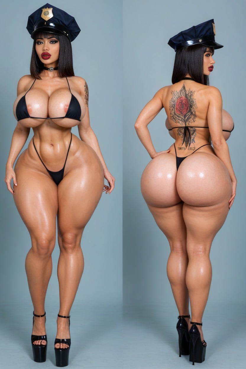 Hips Bigger Than Torso, Bikini, Gigantic Bimbo Lips AI Porn