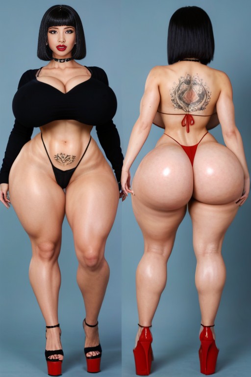 Huge Spherical Breasts, Hips Bigger Than Torso, Waist AI Porn