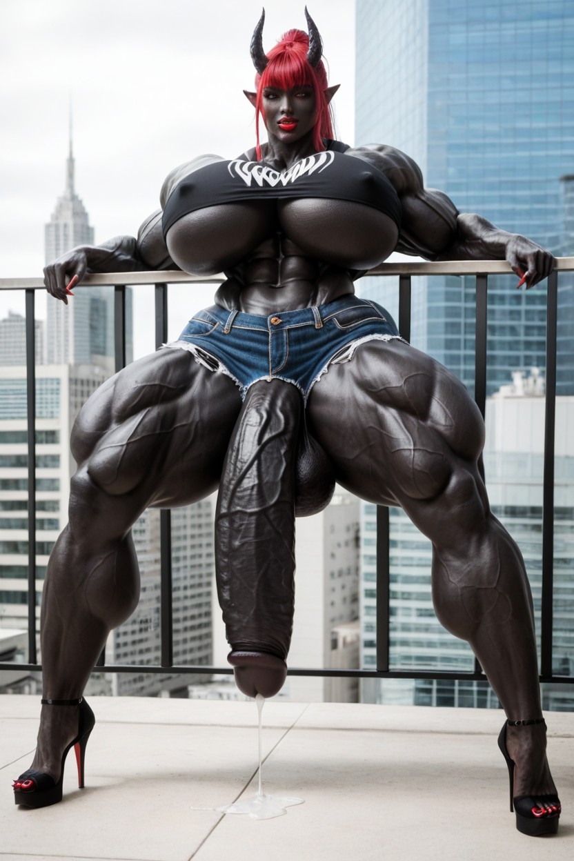 Gigantic Flaccid Black Cock, Hyper Black Balls, Red Eyes ニューハーフAIポルノ