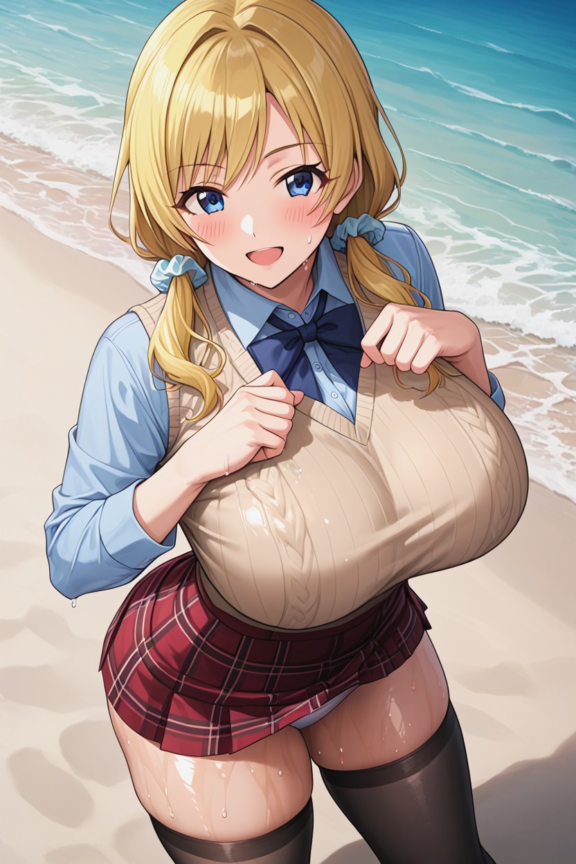 Oiled Skin, Sein Massif, Plaid Skirt Porno IA Hentai