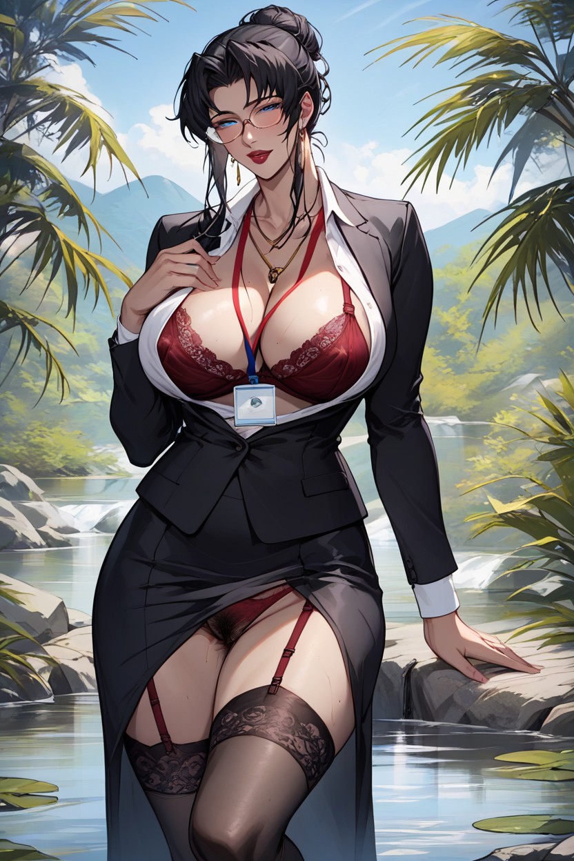 Black Lace Shirt On The Inside, Long Hair Loose, Lanyard Hentai IA pornografia