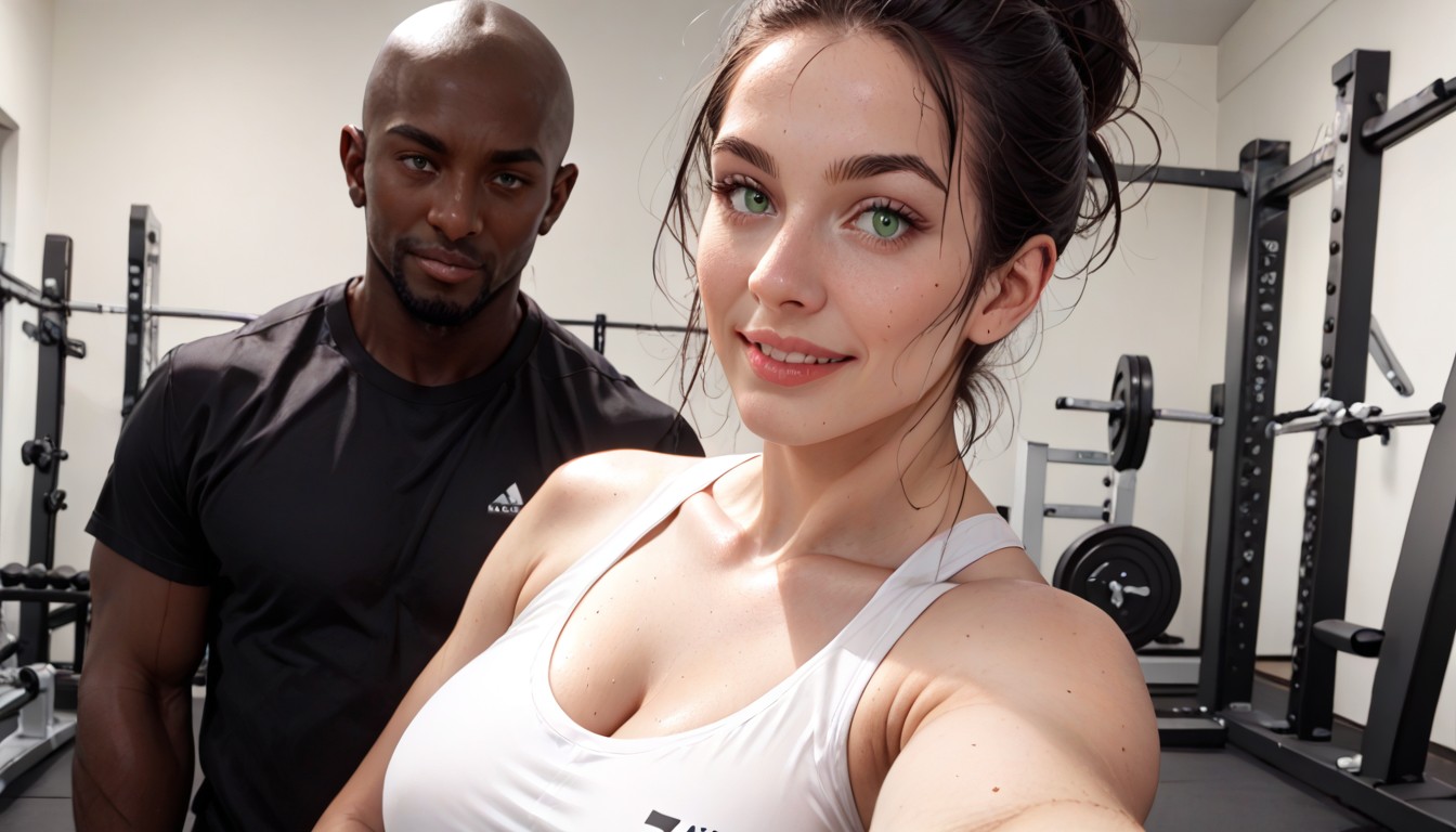 Hyperrealistic, Gimnasio, Sharp Skin Color Contrast Hentai IA