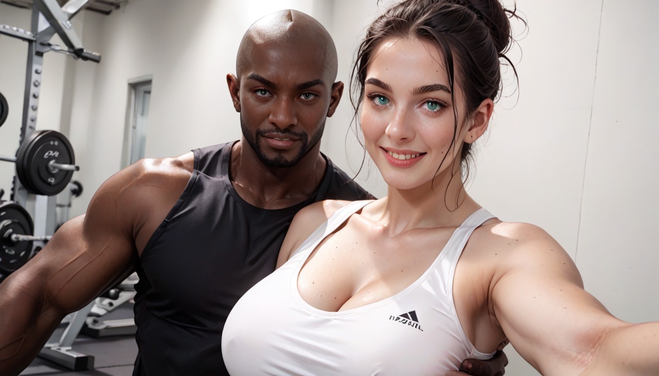 His Arm Around Her Waist, Gimnasio, Sweating Hentai IA