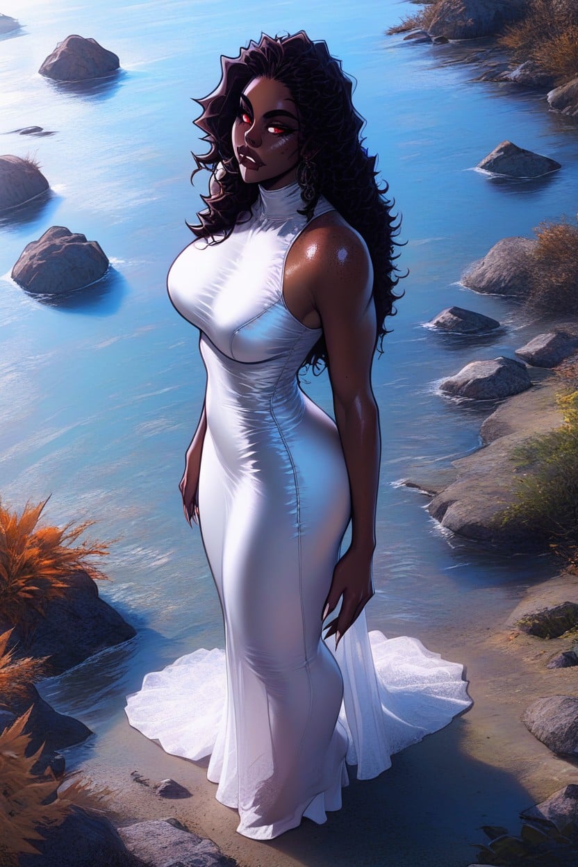 Sexy Thight White Dress, Voodoo River, Standing AI Porn